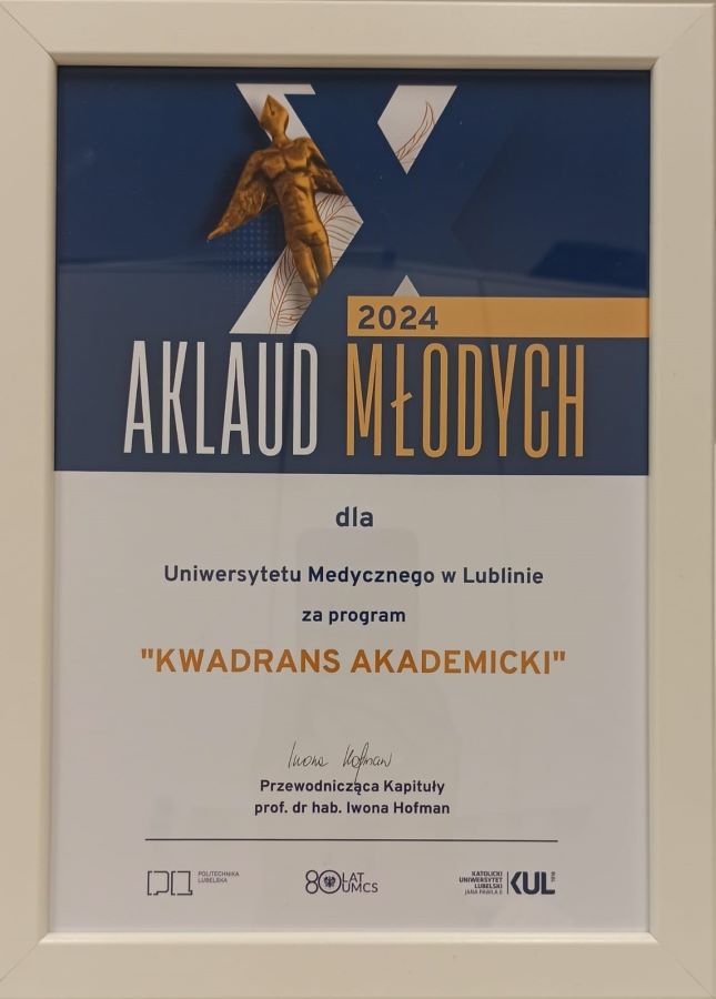 dyplom nagrody AKLAUD MŁODYCH